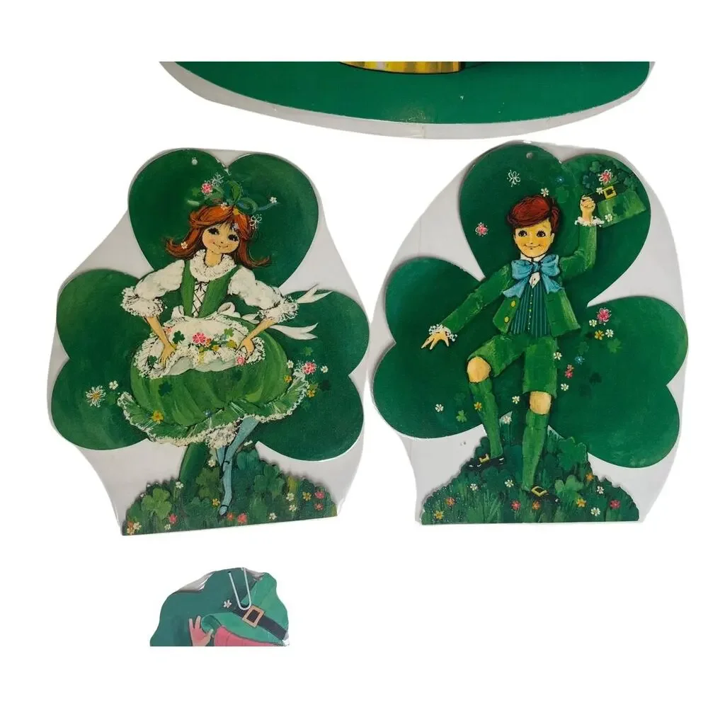 Vtg Cardboard Cut Out Cards St Patricks Day Irish Bulletin Board Decorations Lot